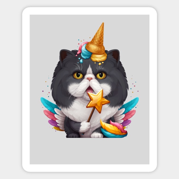 Black & White Persian Cat Ice Cream Unicorn Sticker by stonemask